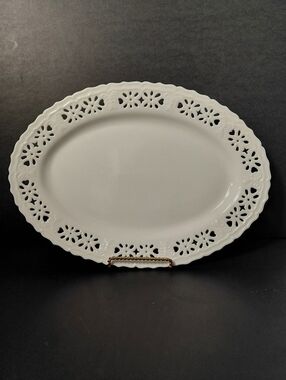 Skye McGhie Nostalgia Cream Pierced Ceramic Oval Serving Platter